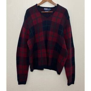 VTG Polo by Ralph Lauren Men XL100% Lambswool  Plaid Sweater Grandpacore Holiday